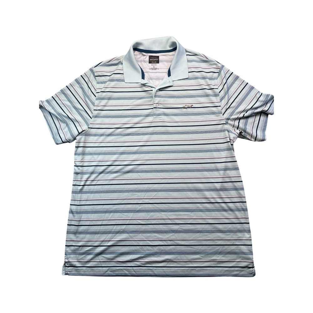 Greg Norman Tasso Elba Mens XL Play Dry‎ Striped Polo Shirt Short Sleeve Blue